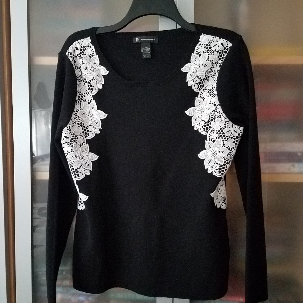 Black lace trimmed sweater